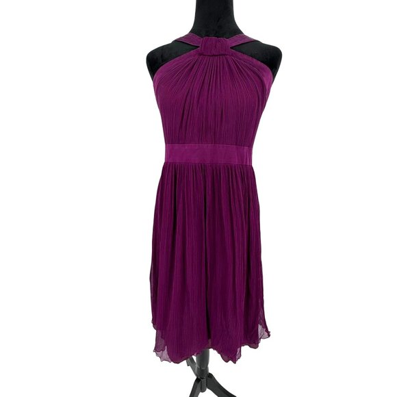 Maggy London Purple Halter Pleated‎ Silk Dress Size 6 Elegant Party Cocktail Vtg - Picture 3 of 6